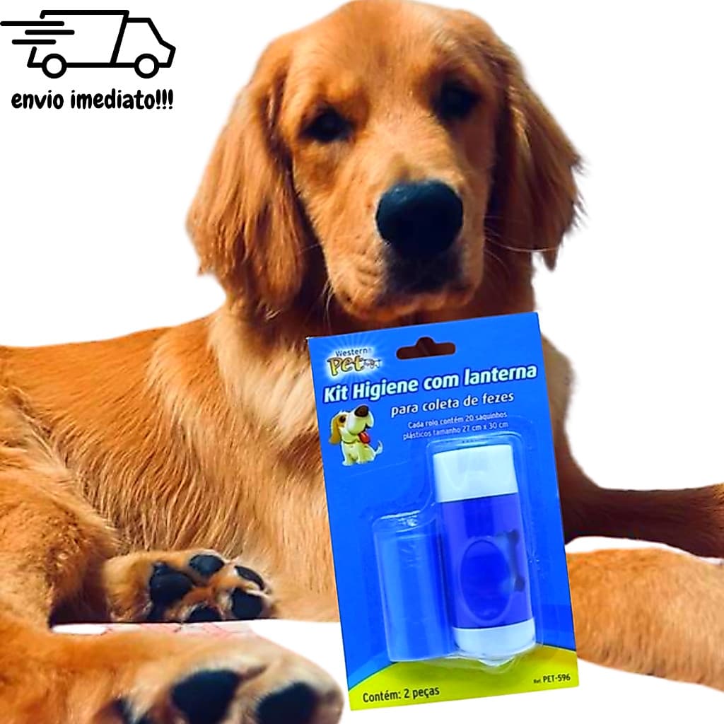 Kit Higiene Premium para Coleta de Fezes de Cachorros e Gatos: Lanterna + 2 Rolos de Saquinhos - Praticidade e Limpeza Garantidas!