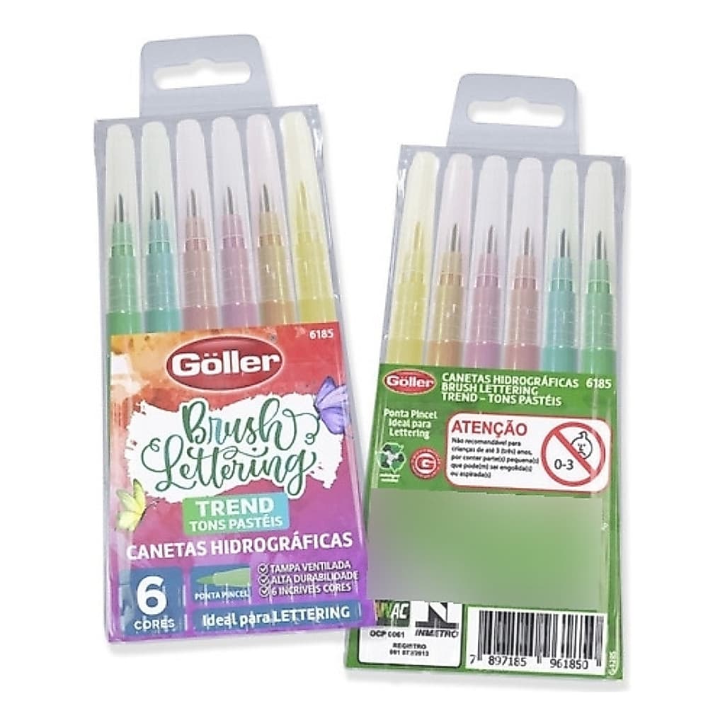 Kit 6 Canetinhas Pen Brush Lettering Tom Pastel Hidrográfica
