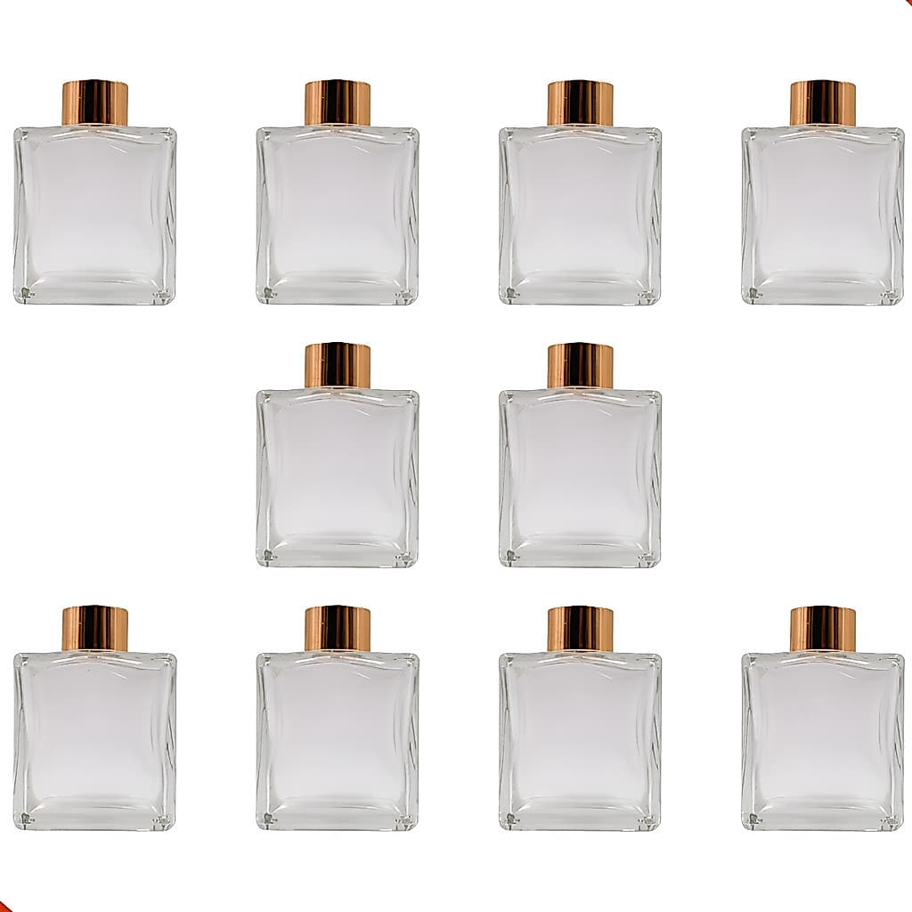 Kit 10 Frasco Vidro Aromatizador Quadrado 200ml + Tampas