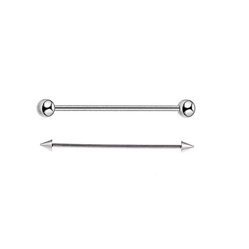 Kit 2 Piercing Transversal Bolinha Spike Aço Cirúrgico Masculino Feminino