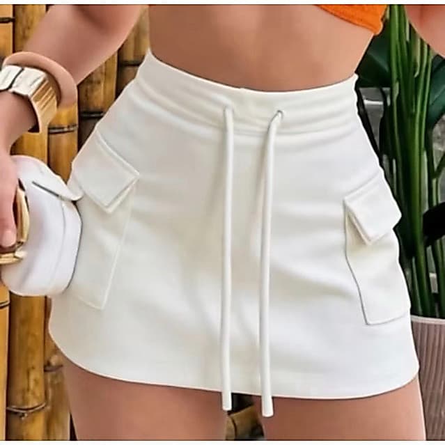 Short Saia Feminino Cargo Neoprene Premium Cintura Alta Com Bolso Moda Feminina Lançamento Cargo