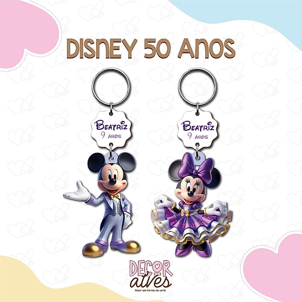 Disney 50 Anos Personagens - Chaveiro Personalizado MDF brilhoso Lembrancinha infantil
