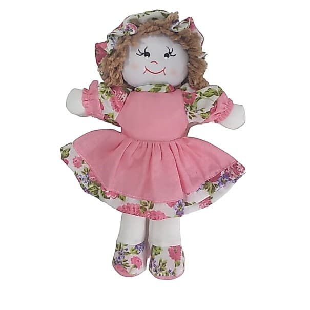 BONECA PANO 30CM COM VESTIDO E CHAPÉU