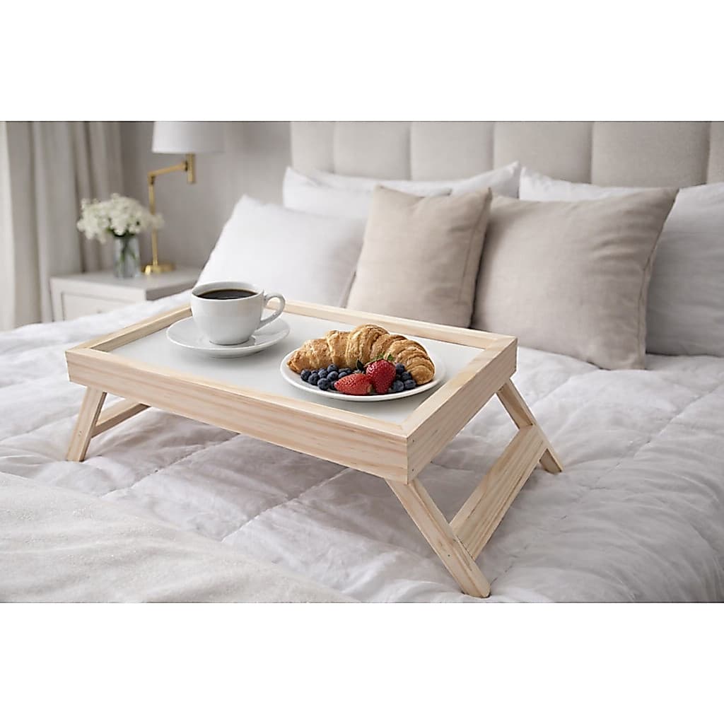 Bandeja Café da Manhã Cama Madeira Pinus 38x24cm Pés Dobráveis Mesa Portátil Café, Notebook Decoração