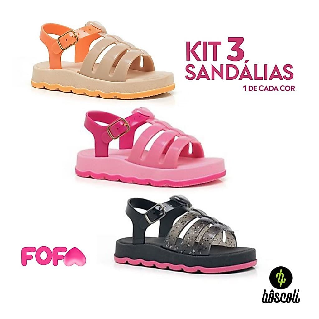 KIT 3 Sandálias Fofa Infantil Baby Bebê Menina Papete Confortável Antiderrapante