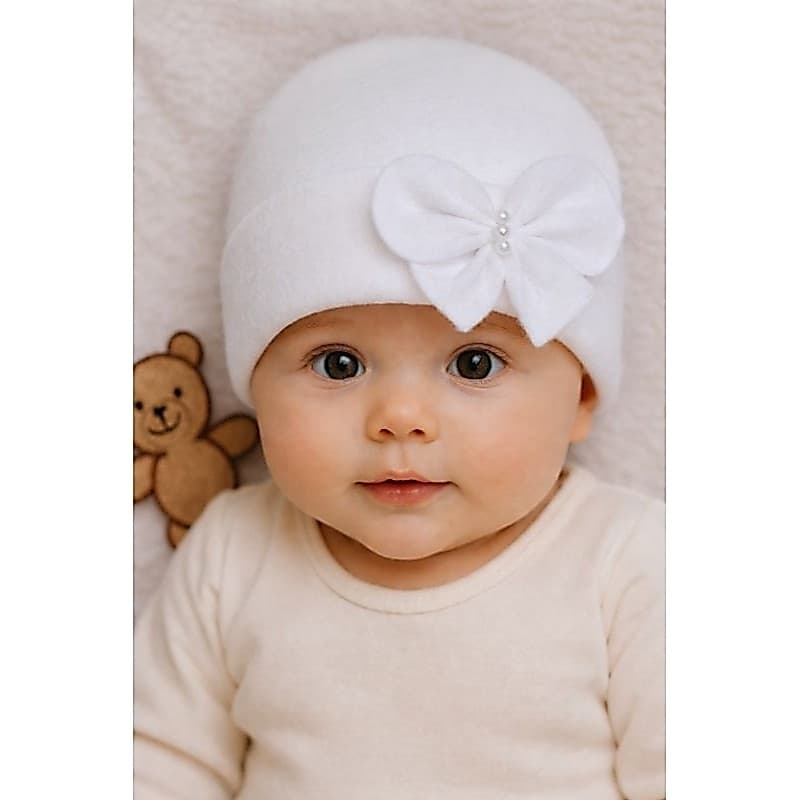 Touca Bebê RN Soft • Com Laço com Pérola • Quentinha 0 a 2 Meses