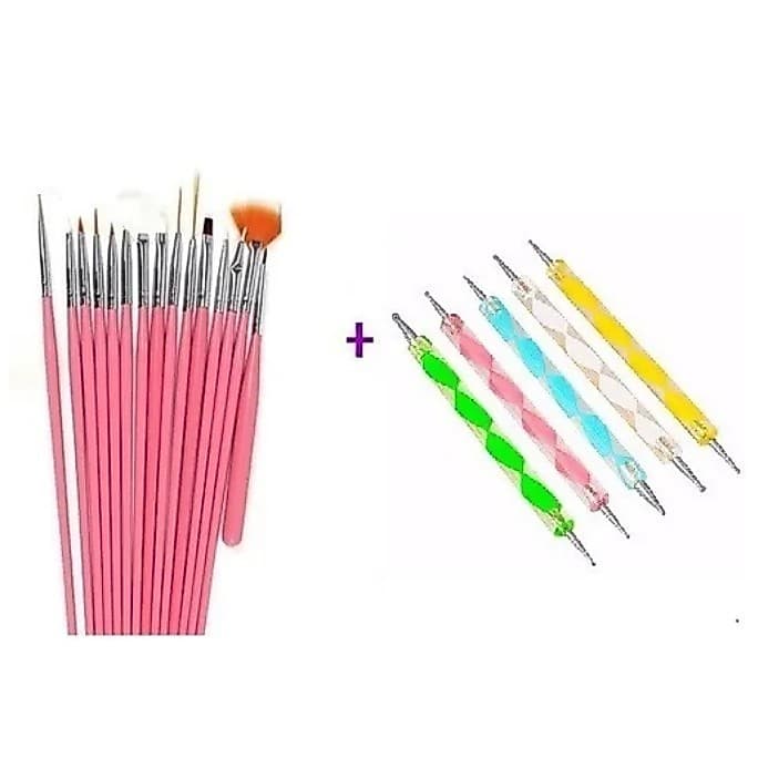 Kit Unhas 15 Pinceis + 10 Boleadores Decoração De Unhas Nail Art