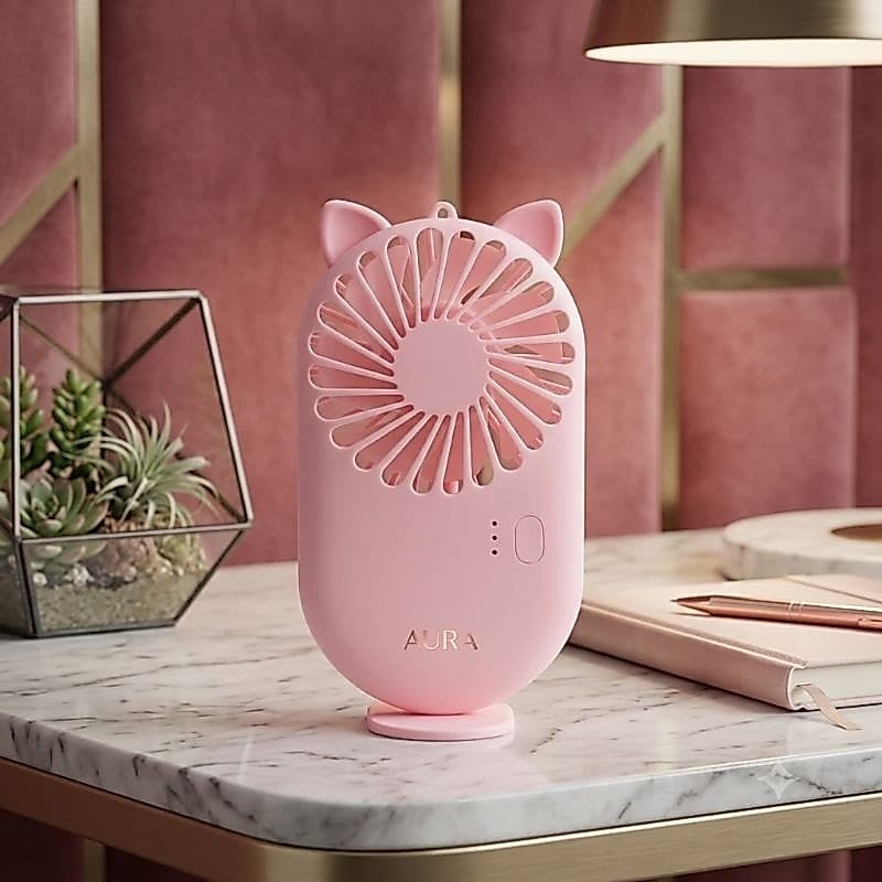 Mini Ventilador Gatinho USB Recarregável para Extensão de Cílios e Secagem de Cola