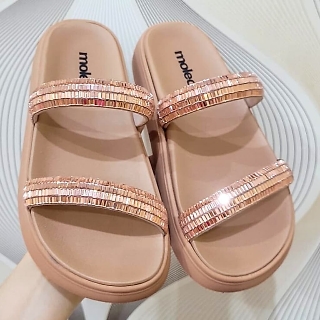 Sandália Feminina Moleca Papete 5469.142 Nude Cristais Light Peach