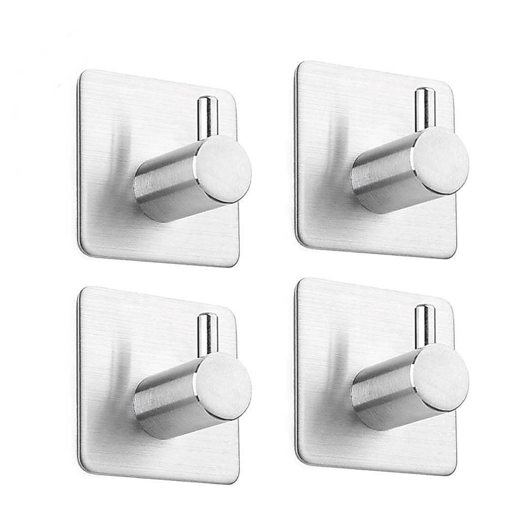 Kit de Ganchos Baokemo Inox 304 - 4 Ganchos Sem Prego para Parede - Adesivo Forte - Instalação Sem Furinhos