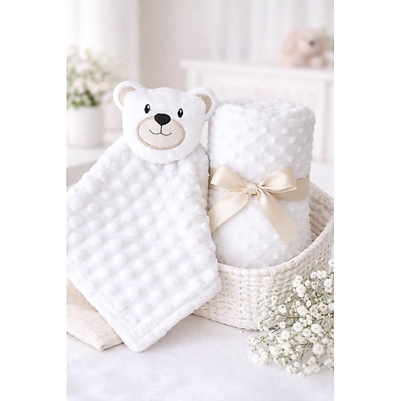 Kit Enxoval Bebê Manta Pipoquinha + Naninha Com Prendedor De Chupeta Antialérgico Presente