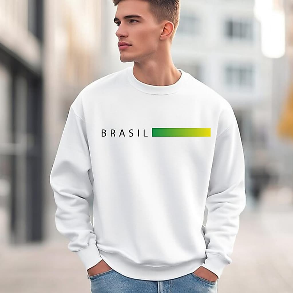 Moletom Gola Redonda Unissex Careca Blusa De Frio Brasil Copa do Mundo