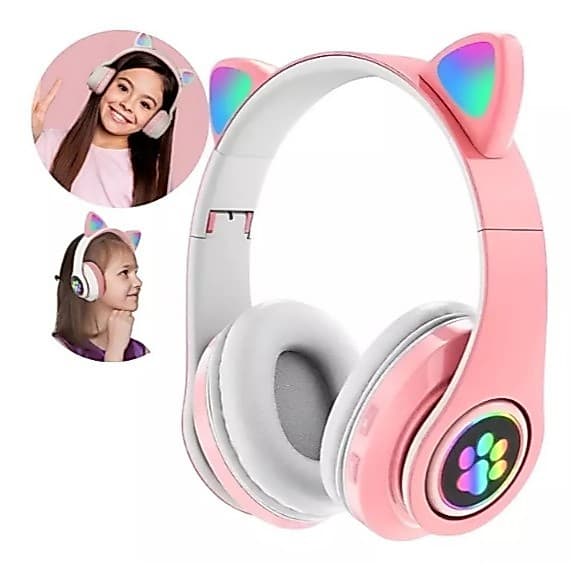 Fone De Ouvido Bluetooth Orelha Gatinho Infantil Led Sem Fio