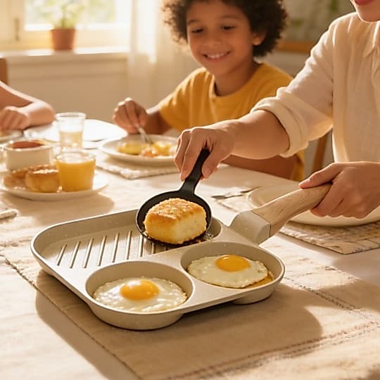 frigideira 3 em 1 antiaderente   4-5 em1 frigideira antiaderente Hambúrguer , Omelete , Com Cabo De Madeira