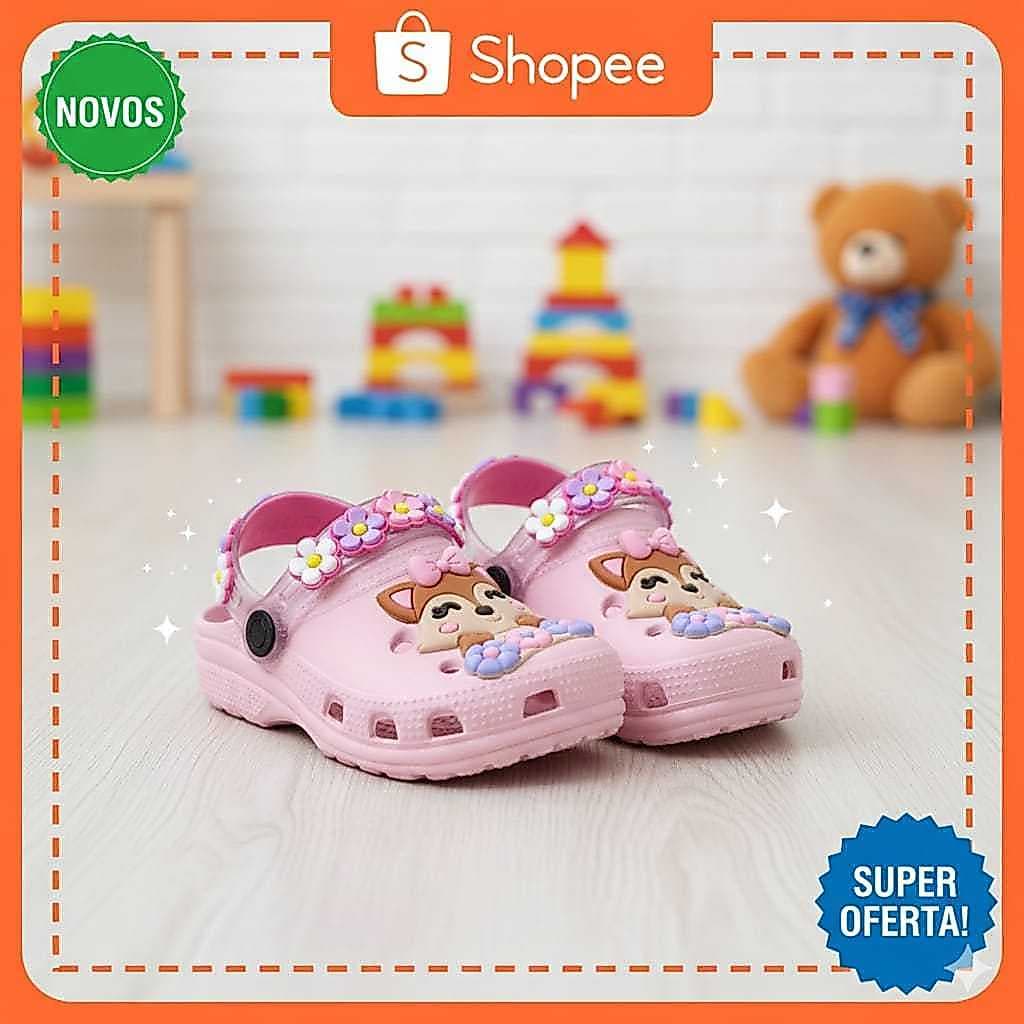 Babuche Infantil Menina Raposa Raposinha Flor Sandália Leve Confortável Delicado Antiderrapante