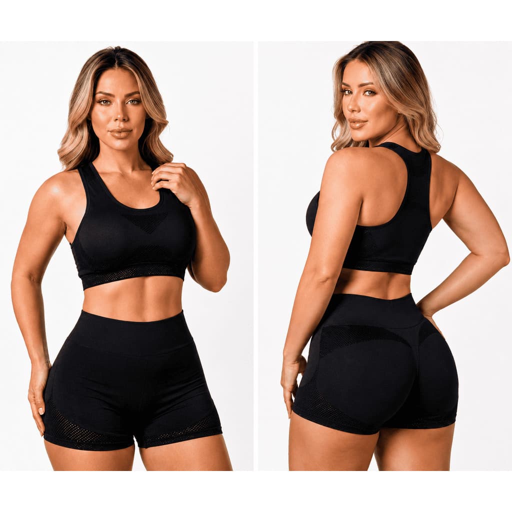 Conjunto Cintura Alta Fitness Top + Short Feminino Academia short fitness roupa treino feminina para caminhada