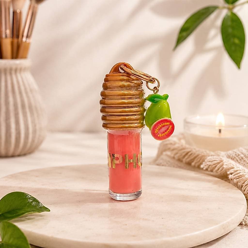 Gloss Labial Chaveiro Goiaba PHO Hidratante Brilho Intenso Lip Gloss com Chaveiro