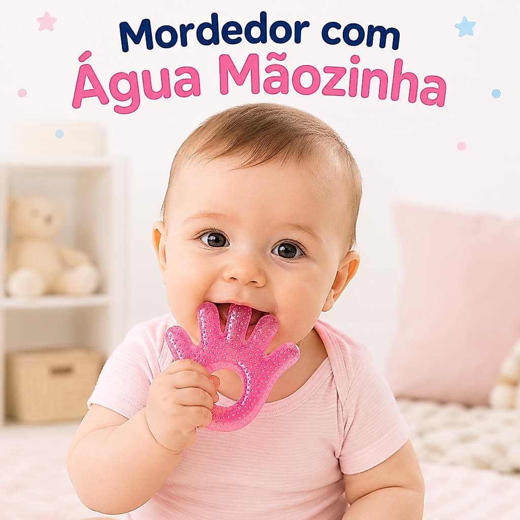 Mordedor Para Bebê Mãozinha Com Água Silicone Macio Mordedor De Silicone Para Bebê Rosa Azul 4 Meses