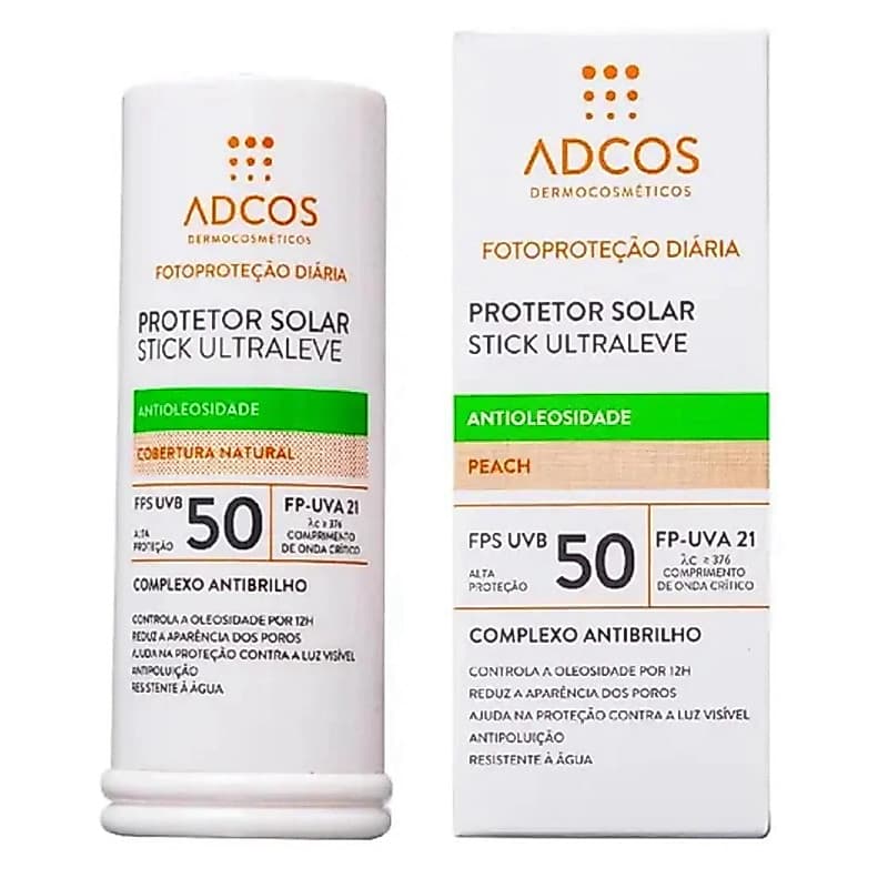 Protetor Solar Facial Adcos Stick Ultraleve FPS50 Cor Peach 15g