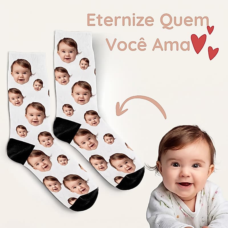 Meia Personalizada com Foto Meia Cano Alto Meia com Foto de Quem Você  Ama Presente Criativo e Especial