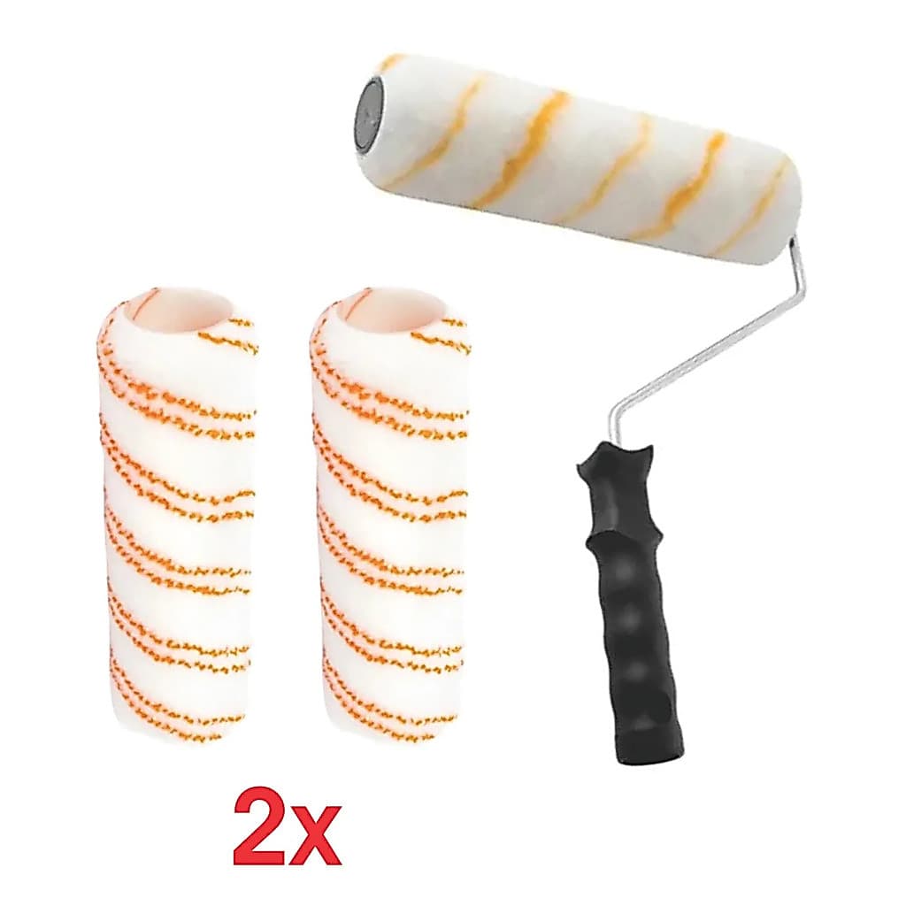 Kit Rolo De Pintura Com Suporte + 2 Rolos Extras Refil Lã