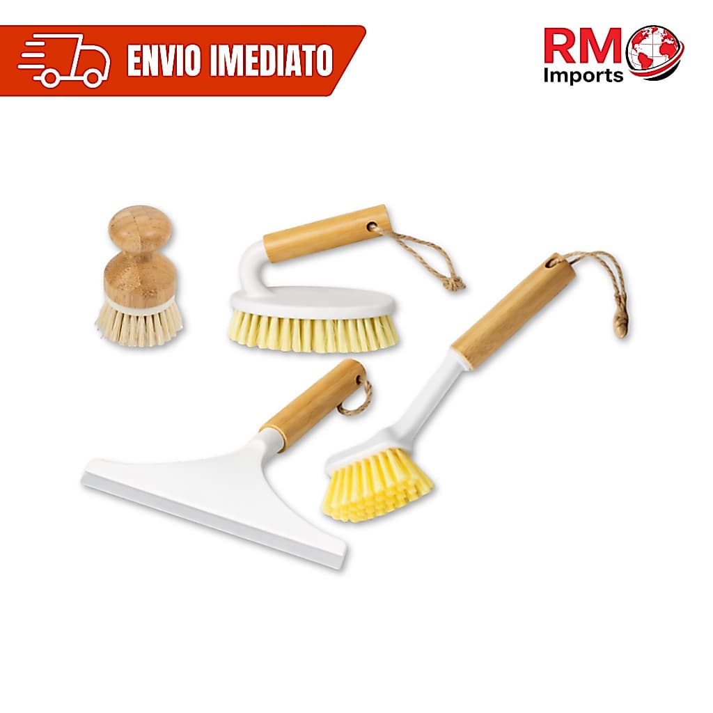 Kit Limpeza Banheiro Rodo de Pia + Escova de Bambu Multiuso Cozinha