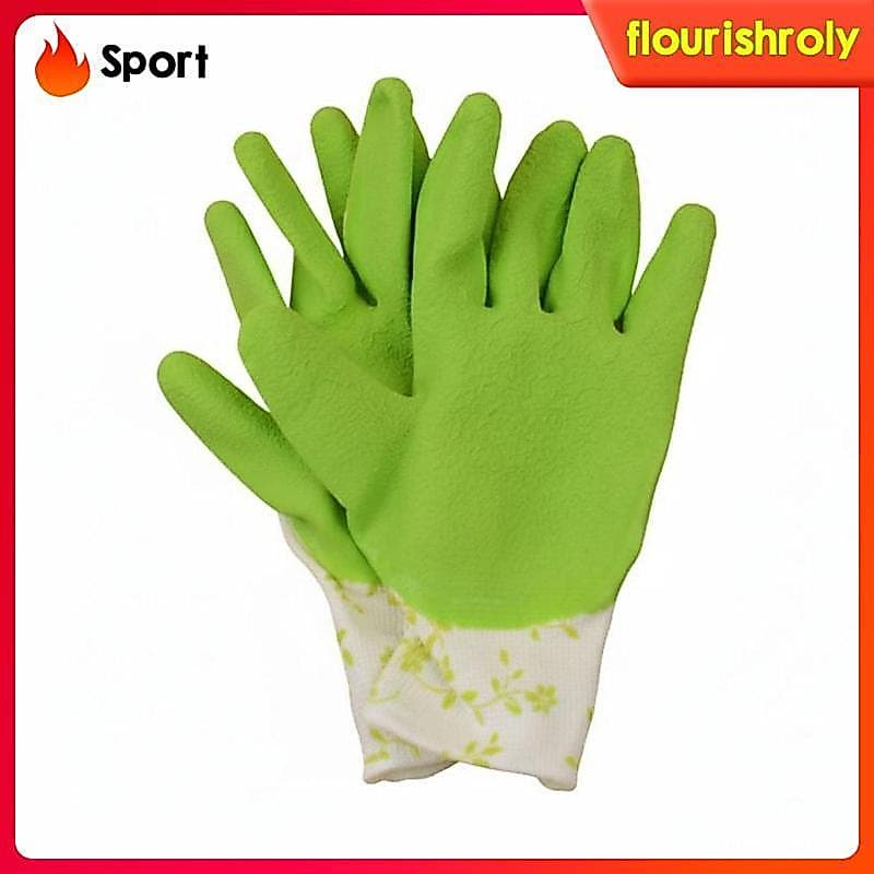 [Flourishroly2] Luvas De Jardim Revestidas De Látex De Longa Duração Flexíveis De Plantio Com Estampa Floral Que Absorve