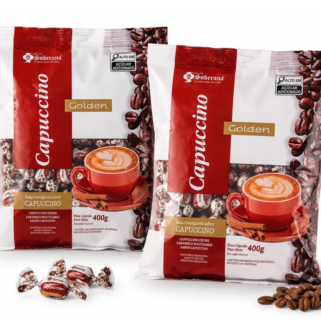 Pack 2 Pacotes Bala Mastigável Capuccino Golden Soberana 800g Total - Mais Econômia