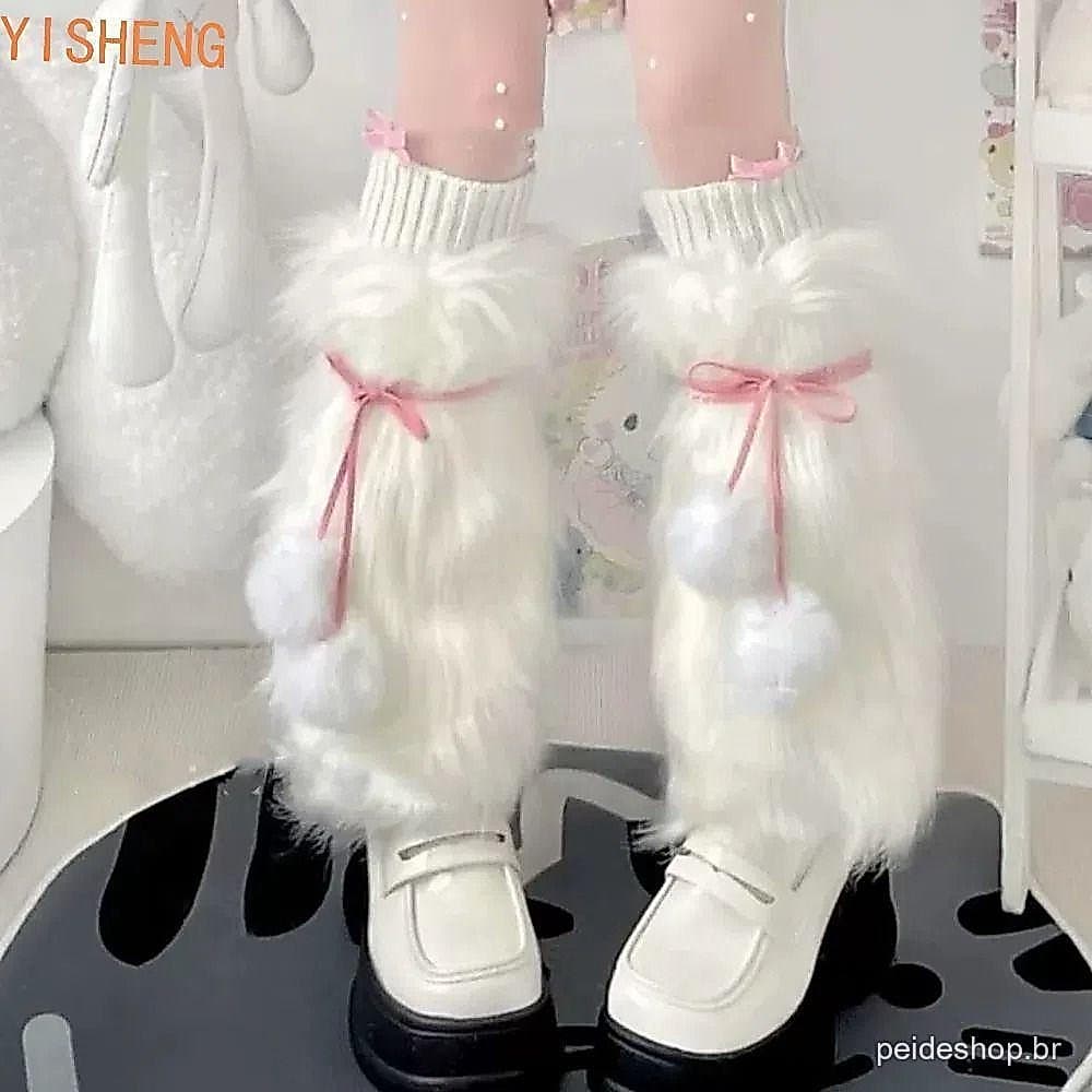 Aquecedores De Pernas Peludos YISHENG , Meias De Cobertura De Bota Com Bolas De Pele Sintética , Mangas De Panturrilha E