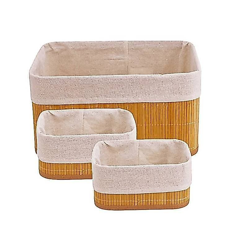 Kit com 03 Cesto Organizador em Bambu 1 Grande + 2 Pequenos