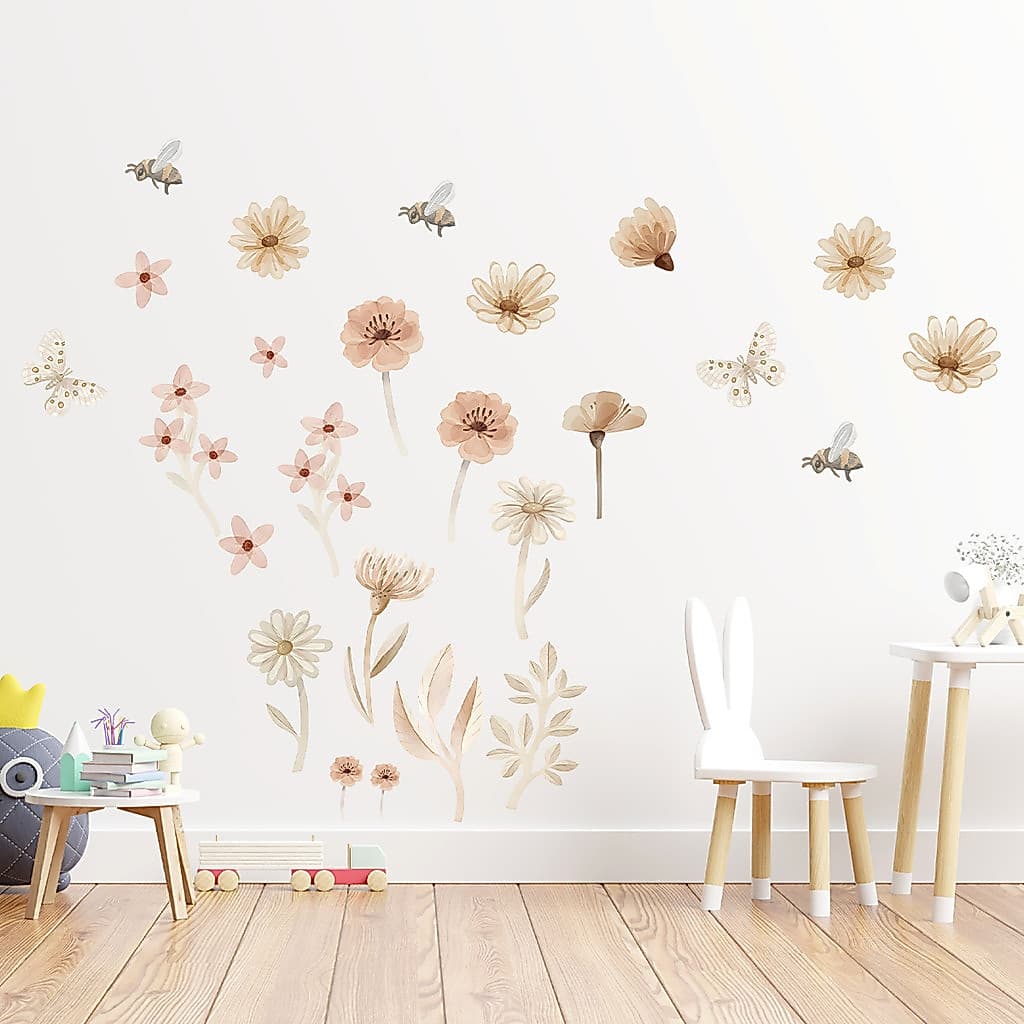 Adesivos de parede flor dos desenhos animados auto-adesivo adesivos de parede quente aquarela arte quarto das crianças e