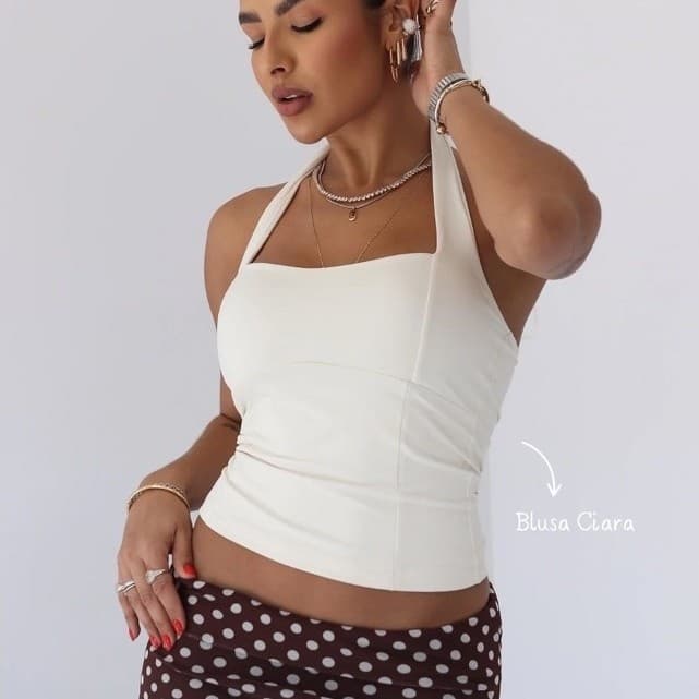 Blusa poliamida top halter cropped feminino moda blogueira tendência frente única