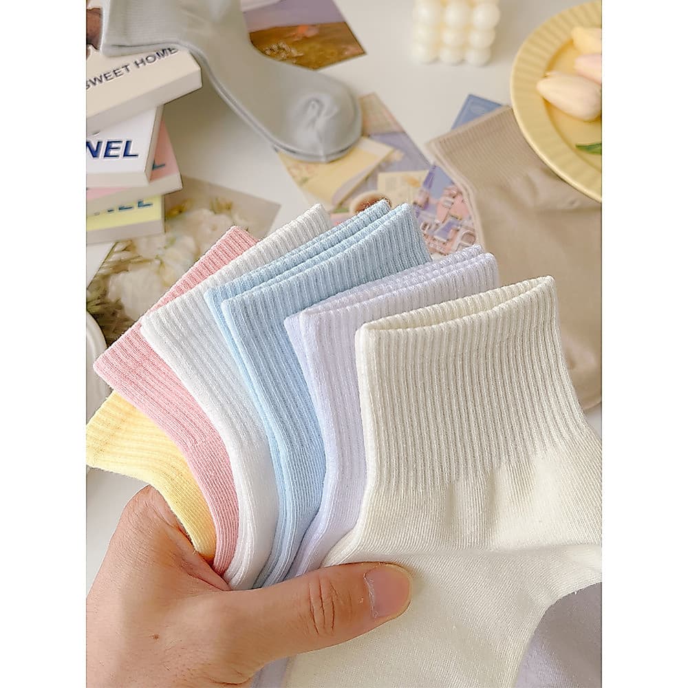 Meias de cor sólida femininas algodão puro primavera outono estilo Preppy versão coreana meias esportivas meias de tubo