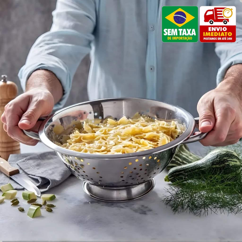 Escorredor de Massas Macarrão Aço Inox 20cm Cozinha Doméstica Resistente Prático