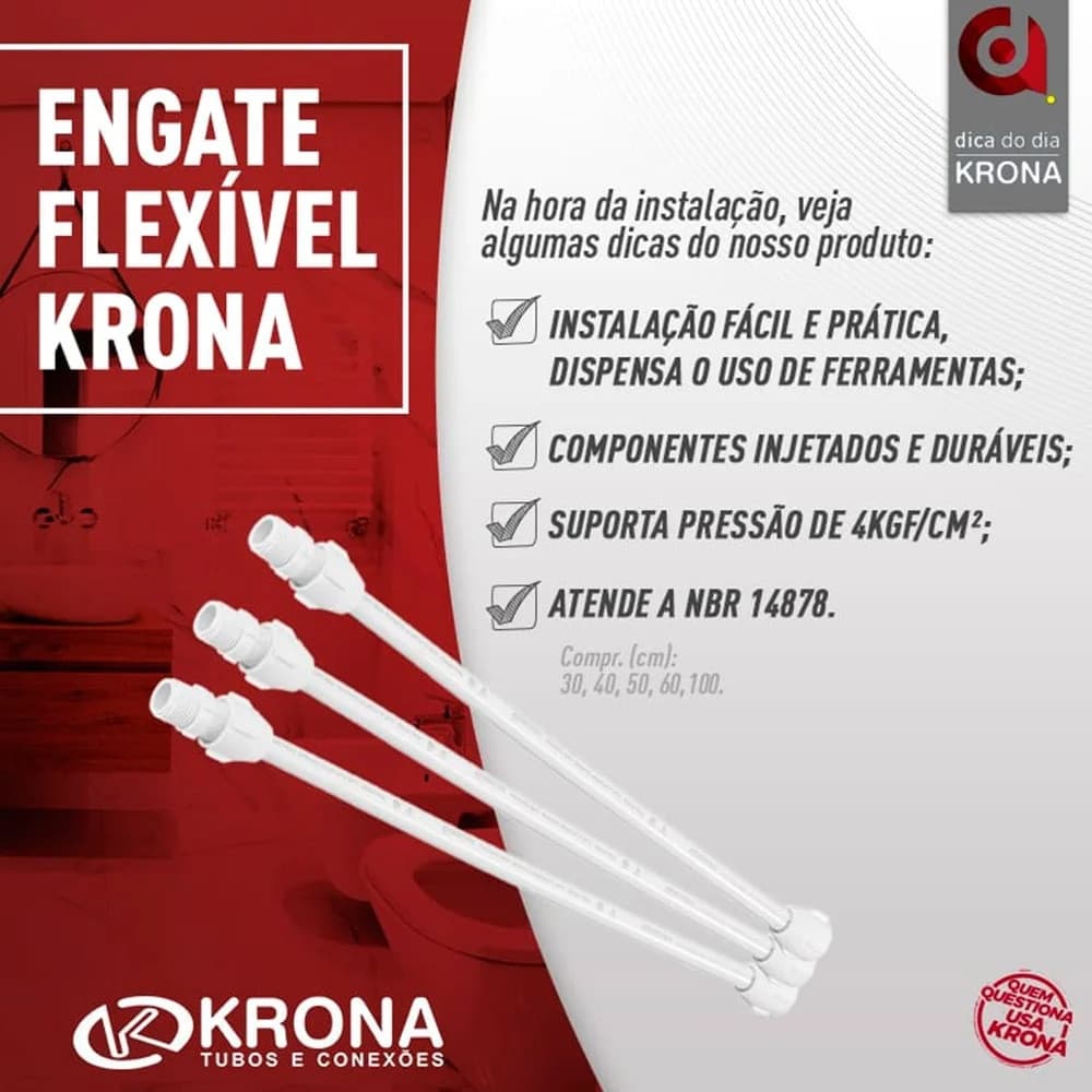 Engate Flexível 1/2 Plástico Premium Krona 30 | 40 | 60 | 100 CM