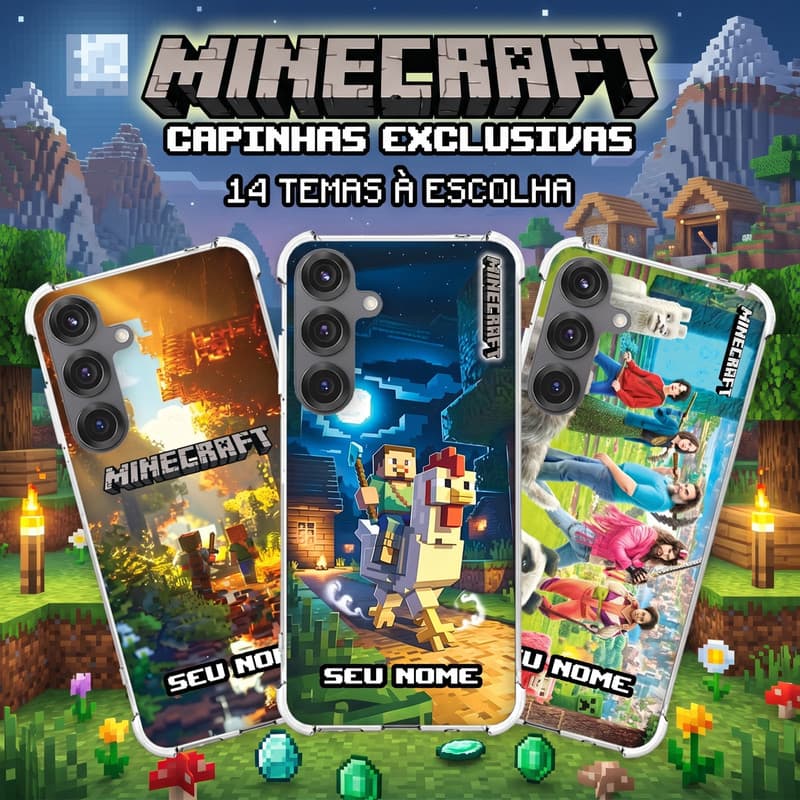 Capa Capinha GALAXY m21s m13 m15 m14 j7 pro j6 2018 j5 j4 core j2 Anti-impacto Personalizada tema gamer MINECRAFT