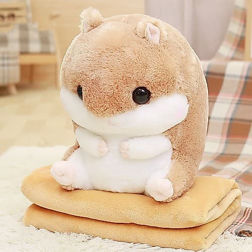 Bonito Hamster Boneca Travesseiro Cobertor Dupla Utilização Almofada Ar Condicionado Coral Velo