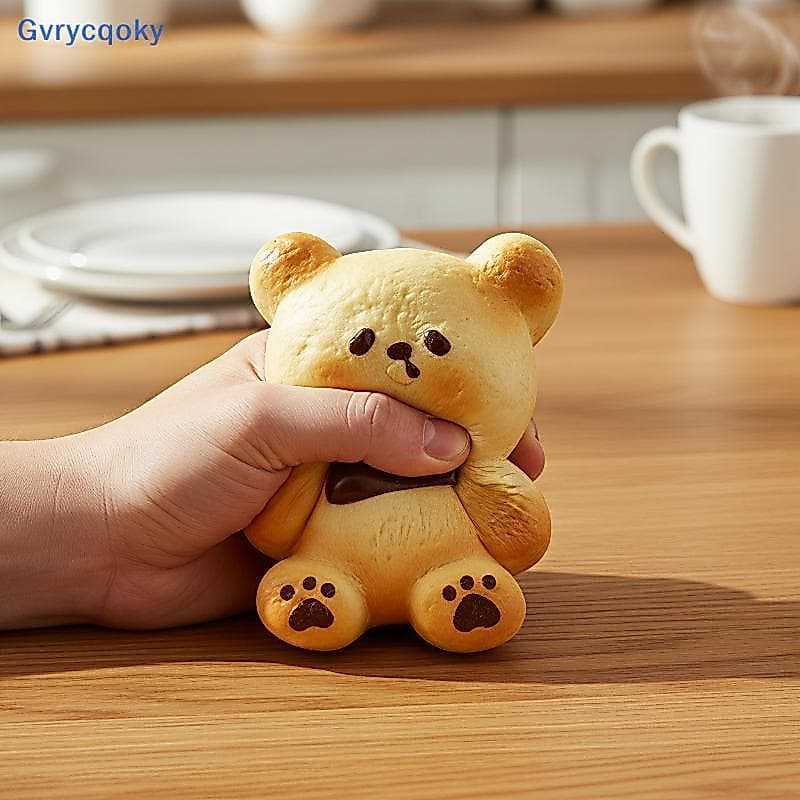 Gvrycqoky Urso Fofo Pão Lento Subindo Textura Macia Realista Brinquedo De Apertar Assado Para Escritório Presente De Alí