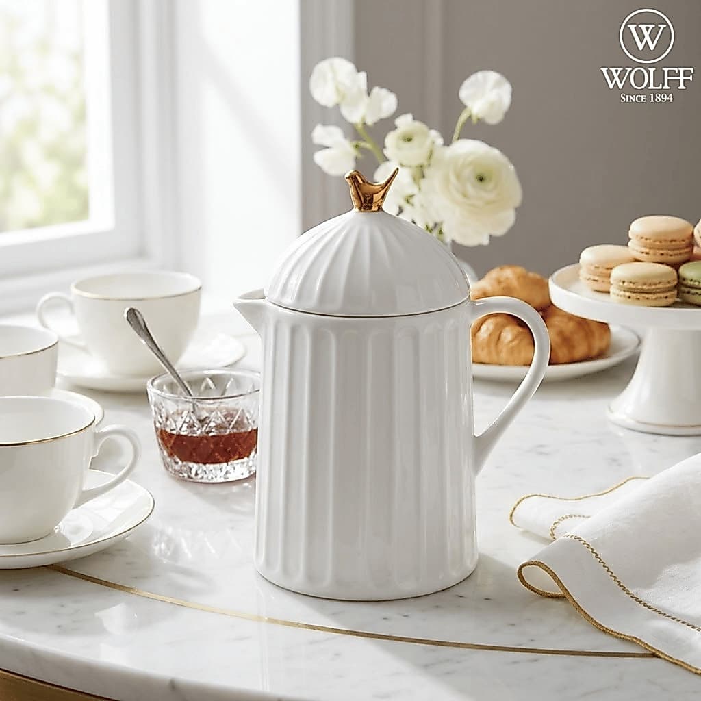 Bule de Cerâmica Branco Colibri 600ml - WOLFF / Chá Café Mesa Posta Porcelana Luxo