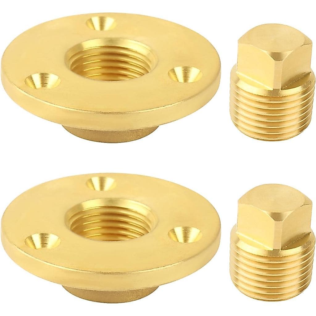 Kit de Bujões de Drenagem de Latão para Barco, Bujão Rosqueado de 1/2" para Espelho de Popa de Barco - 2 Peças