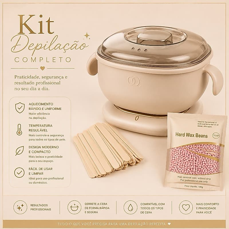 Kit Completo Panela elétrica + cera + espátulas Depilação Profissional com Cera quente