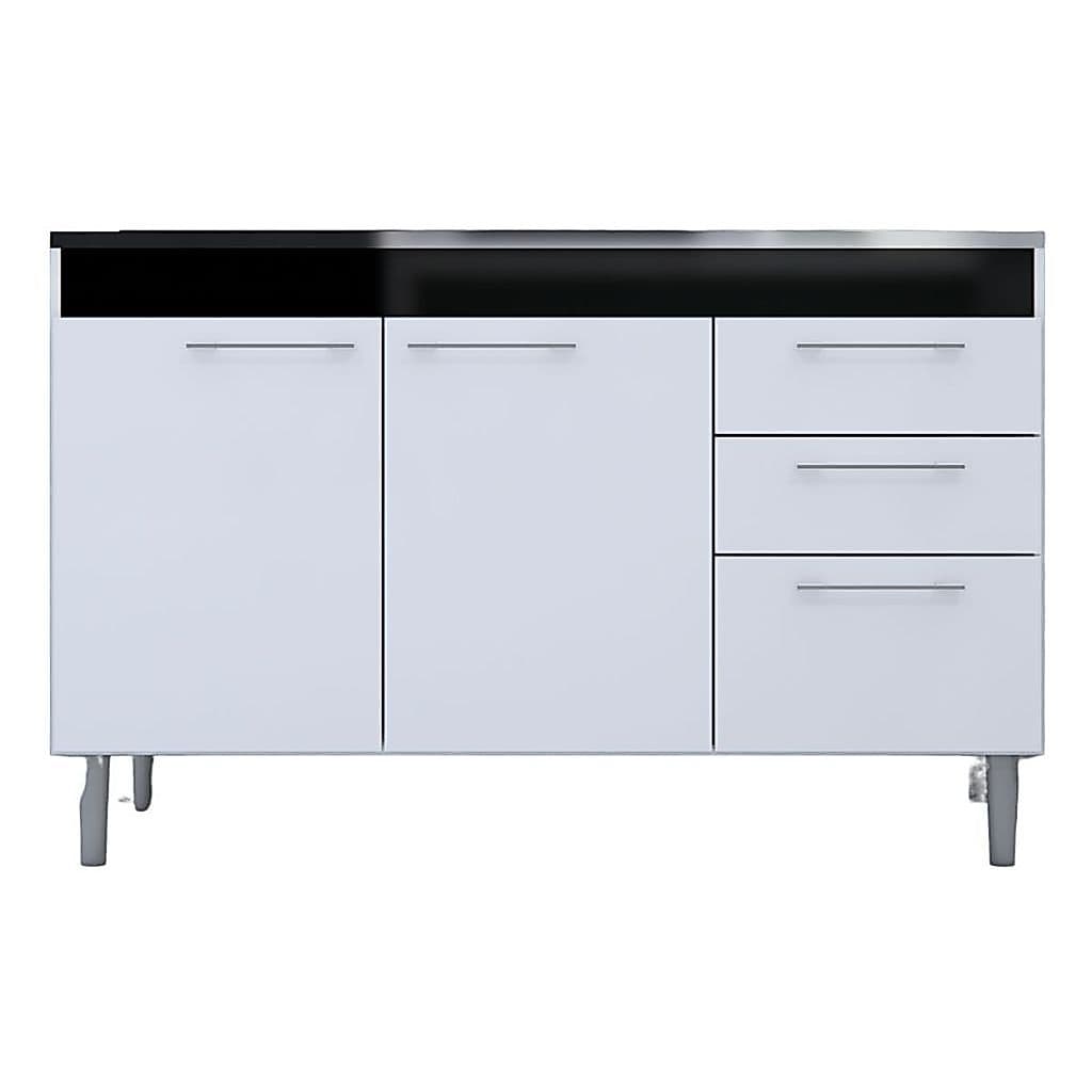 Balcão Para Pia Cozinha MDF Branco/Preto Organizador Pratika Easy