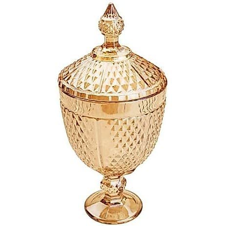Potiche Bomboniere C/ Pé De Cristal Perseu Âmbar 28x15 Cm Lyor