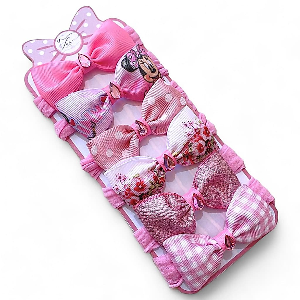 Laços de bebê Kit 6 Lacinhos de Bebê laços de cabelo infantil Tiarinha Faixinha Baby Pink Rn