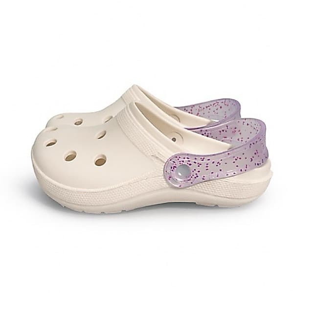 Babuche Infantil Menina Menina Off-White Alças Coloridas Confortável Para Passeio Escola
