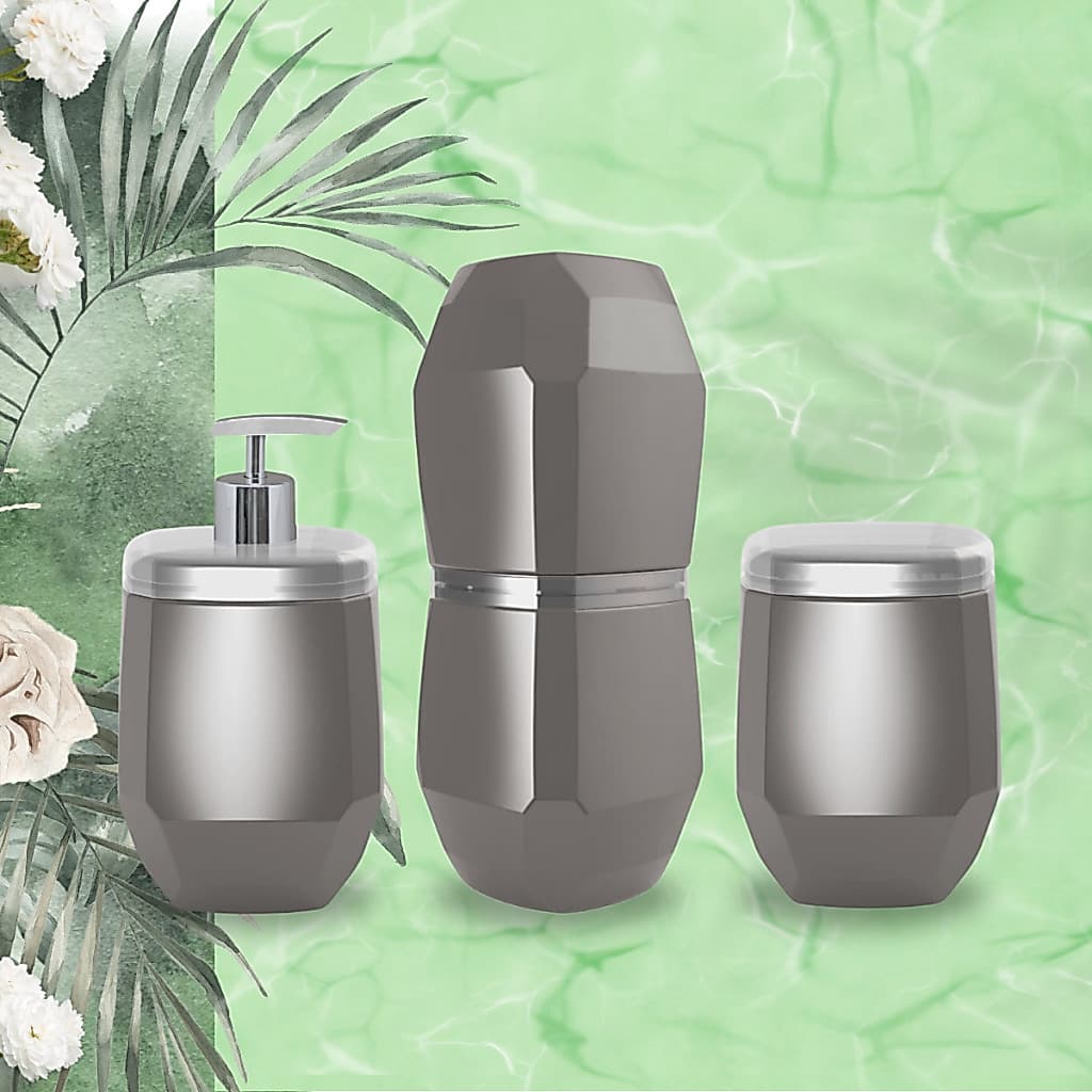 Kit Para Banheiro Diamante - Porta Escovas, Sabonete Liquido e Cotonete