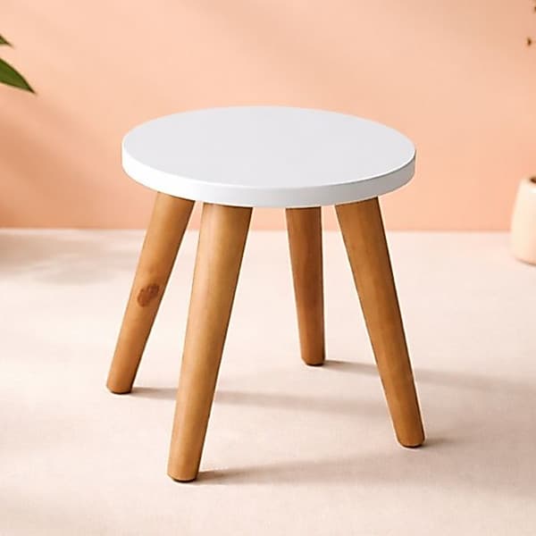 Banquinho Infantil em Mdf e Pés Madeira Branco Preto Criança Promoção Banco Confortável Seguro