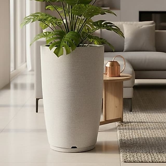 Vaso para decoração em polietileno para plantas redondo escovado n3 com prato, ideal para sala e áreas e eternas