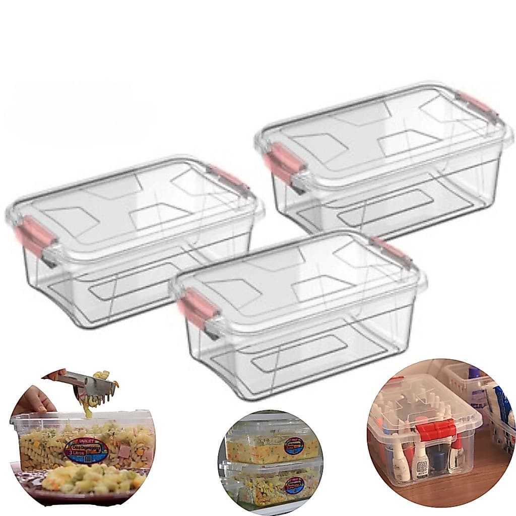 Kit 3 Caixa Organizadora Box Cesto Plástico Transparente 3 Litros