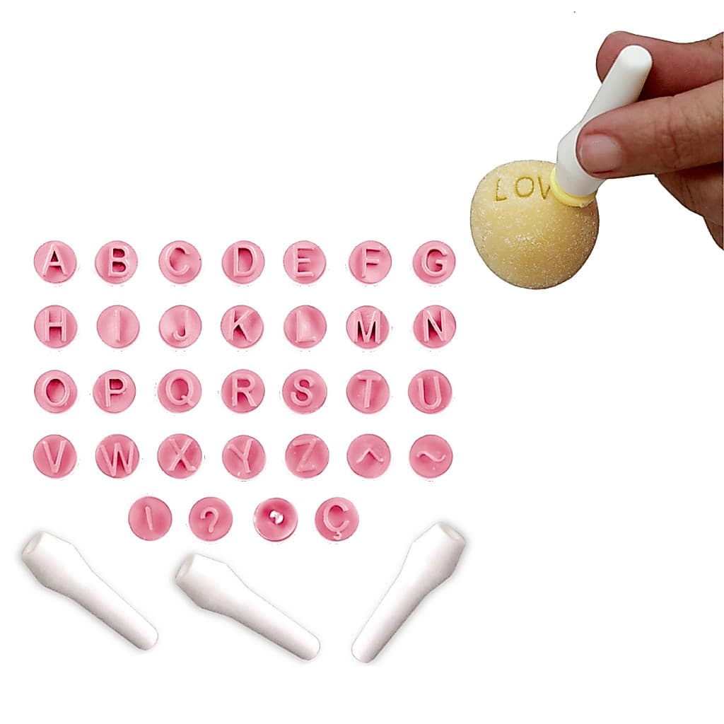Kit Carimbos Letras/Alfabeto Brigadeiros Doces Finos - 35 Peças - Cor Rosa (Blue Star)